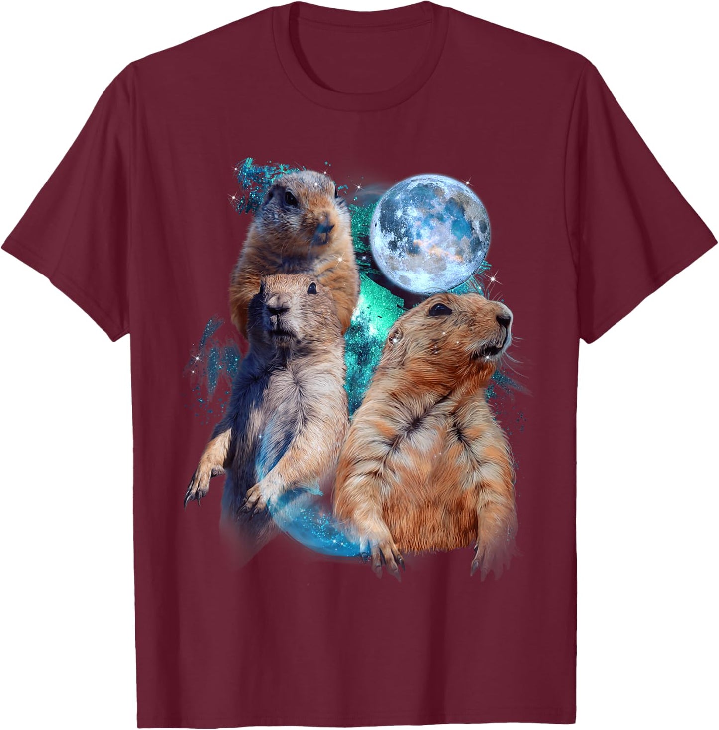 3 Moon Prairie Dog Art Rodent Squirrel Puppy Lovers Novelty T-Shirt - T-Shirt | Maroon
