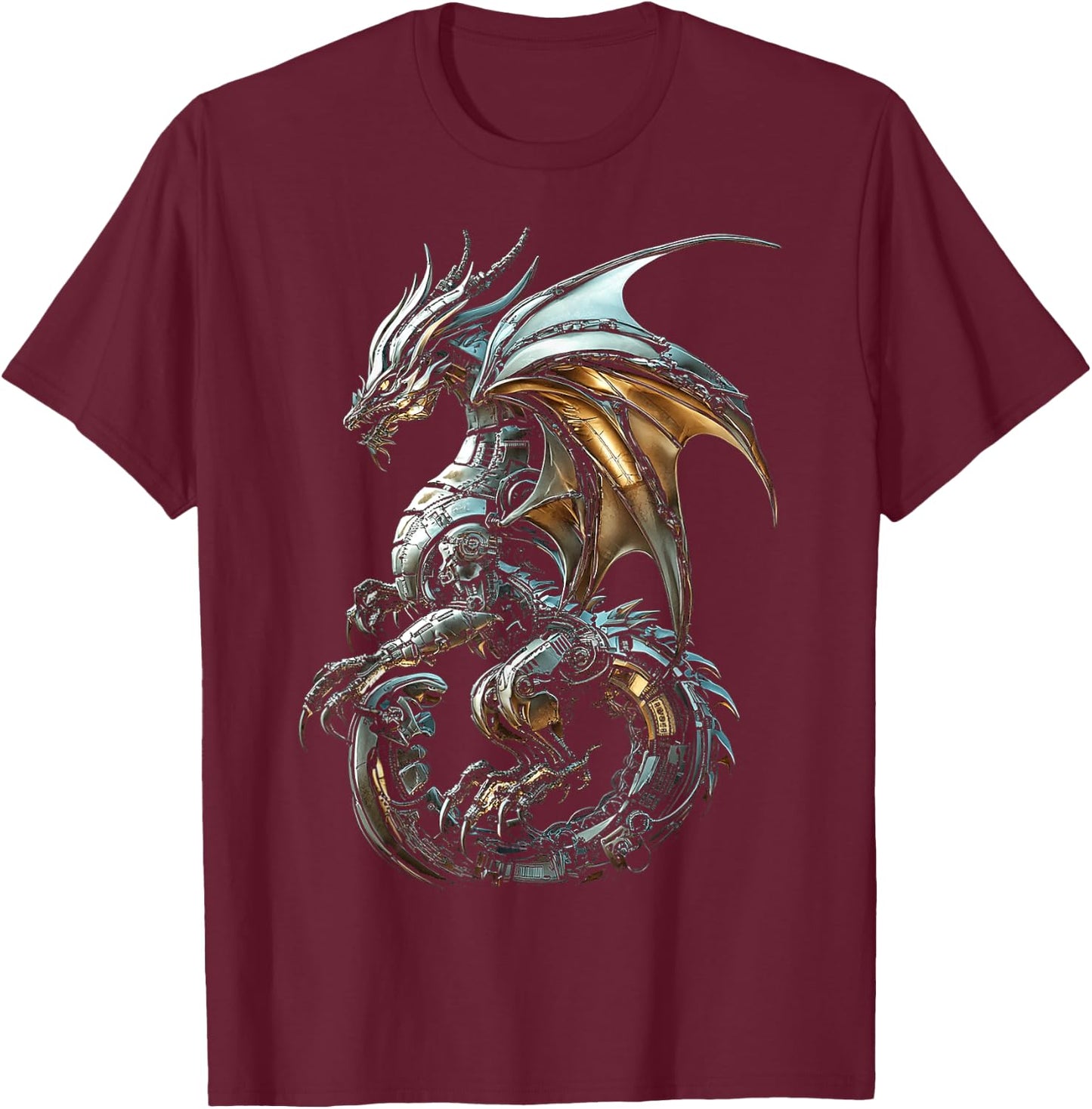 Silver Dragon Graphic Mythical Illustration Silver Dragon T-Shirt - T-Shirt | Maroon