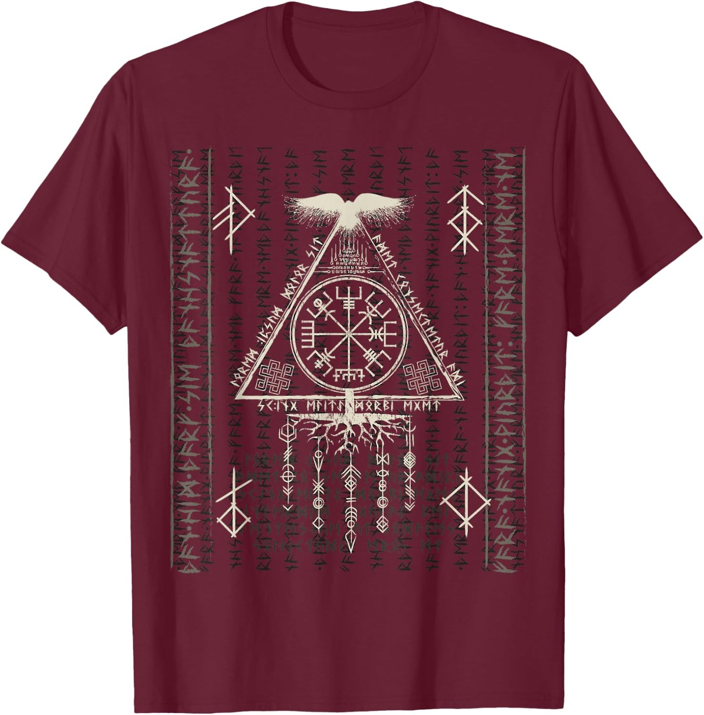 Compass Vegvisir Viking Symbol Nordic Rune Celtic Yggdrasil T-Shirt - T-Shirt | Maroon
