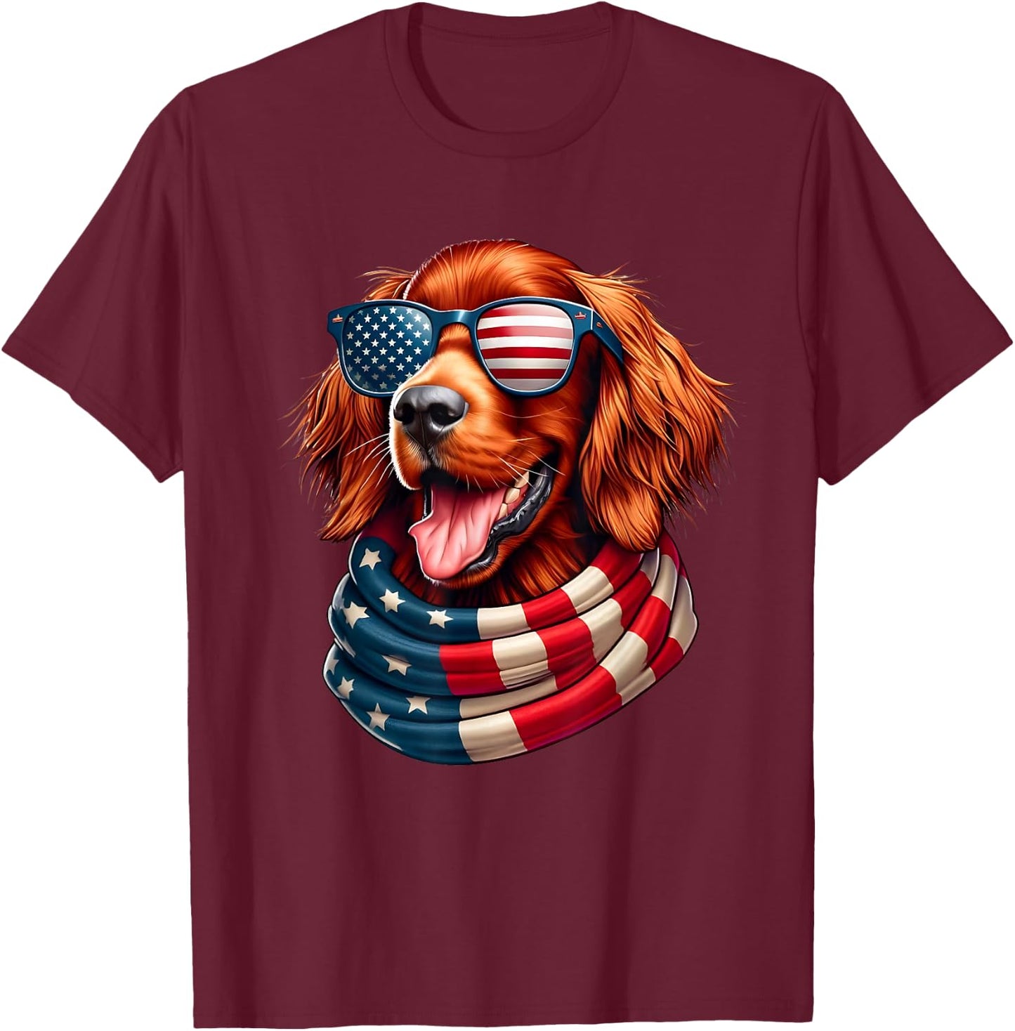 Irish Setter Dog Lover US Flag 4th Of July Patriotic T-Shirt - T-Shirt | Maroon