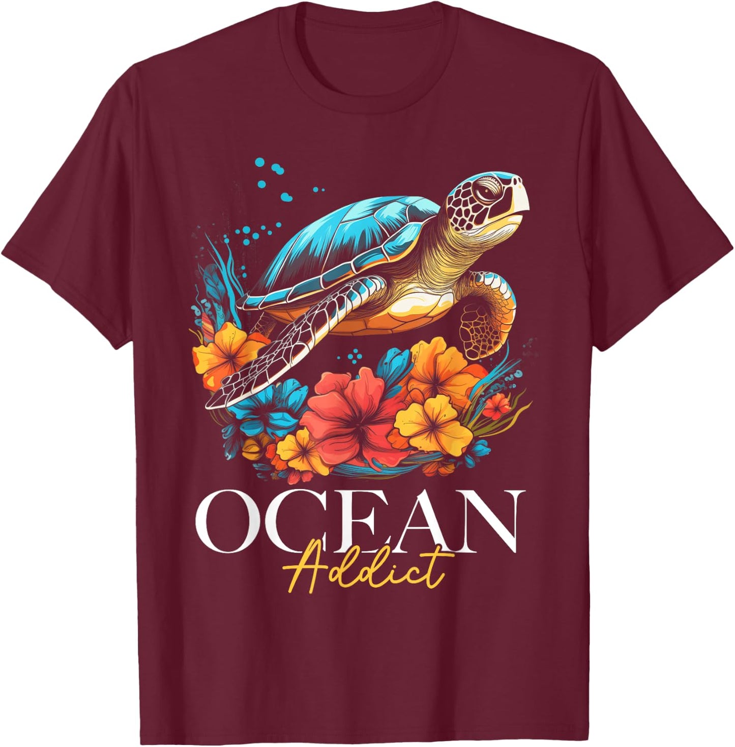 Sea Turtle Flowers Ocean Scuba Diving Diver Surfer Souvenir T-Shirt - T-Shirt | Maroon