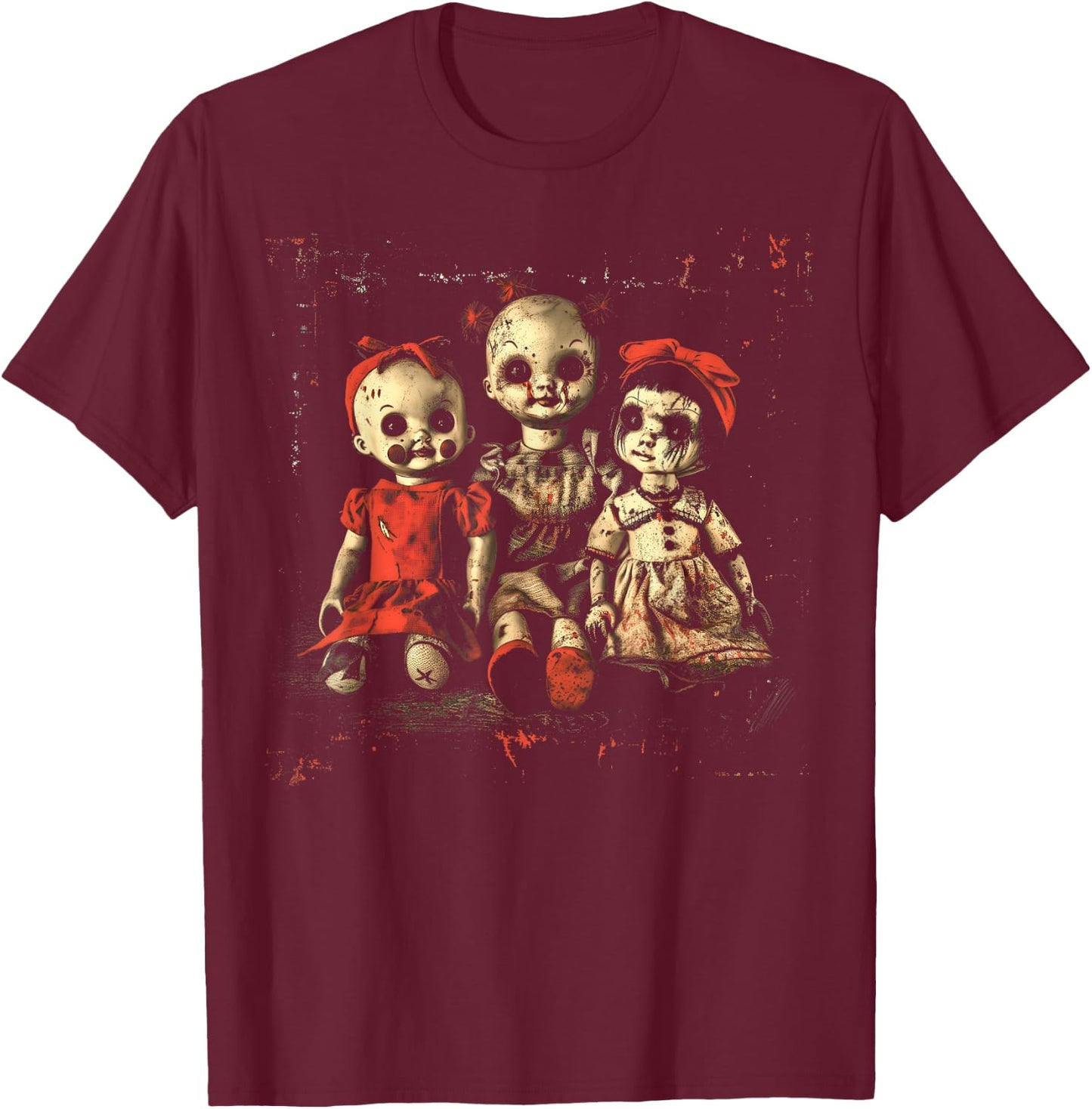 Scary Doll Horror Movie Creepy Haunted Toy Goth Alt Emo T-Shirt - T-Shirt | Maroon