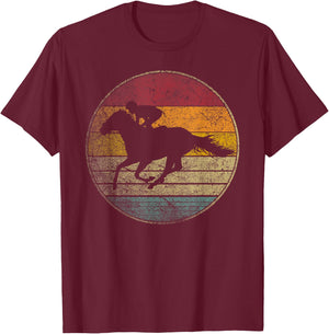 Race Horse Racing Vintage Distressed Retro Style Silhouette T-Shirt - T-Shirt | Maroon