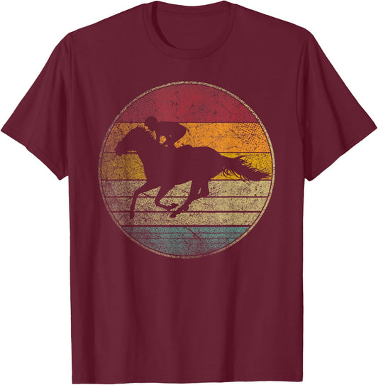 Race Horse Racing Vintage Distressed Retro Style Silhouette T-Shirt - T-Shirt | Maroon