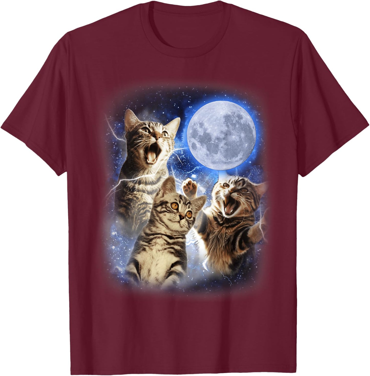 Three Cat Moon 3 Cat - Wolfs Cute Kitten Funny Cats Men Women Kids T-Shirt - T-Shirt | Maroon