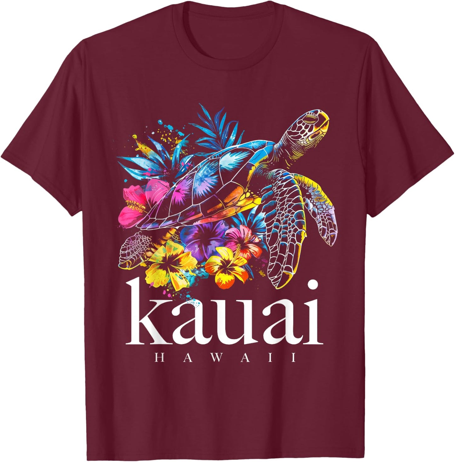 Kauai Hawaii Sea Turtle Hawaiian Diving Surfer Souvenir T-Shirt - T-Shirt | Maroon