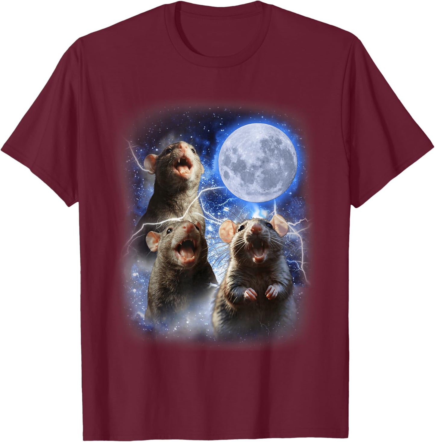 Three Rat Moon - 3 Rats With Dead Moon Oddly Specific Cursed T-Shirt - T-Shirt | Maroon