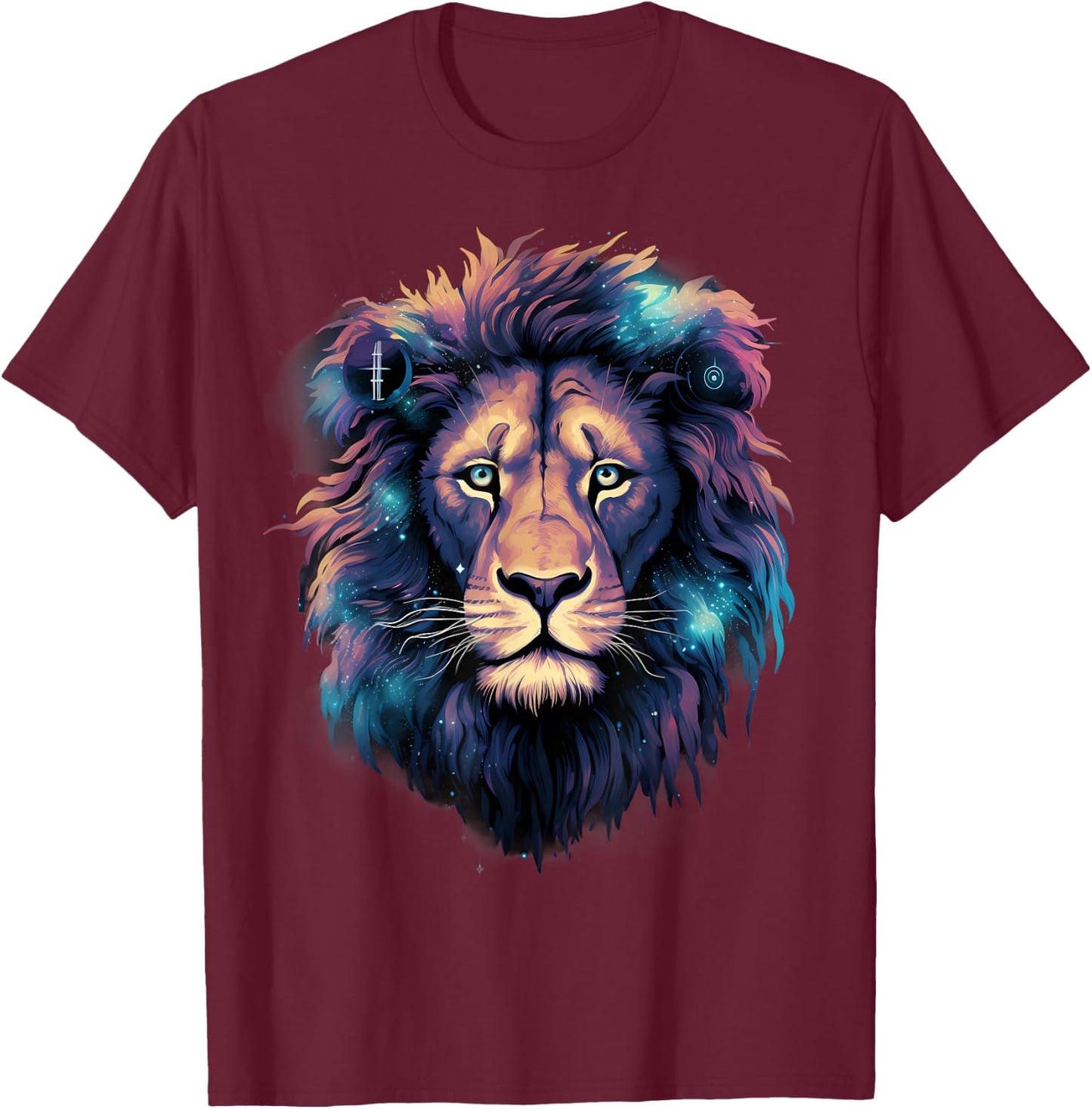 Lion Portrait Colorful Artwork Wildlife Motif Animal Art T-Shirt - T-Shirt | Maroon