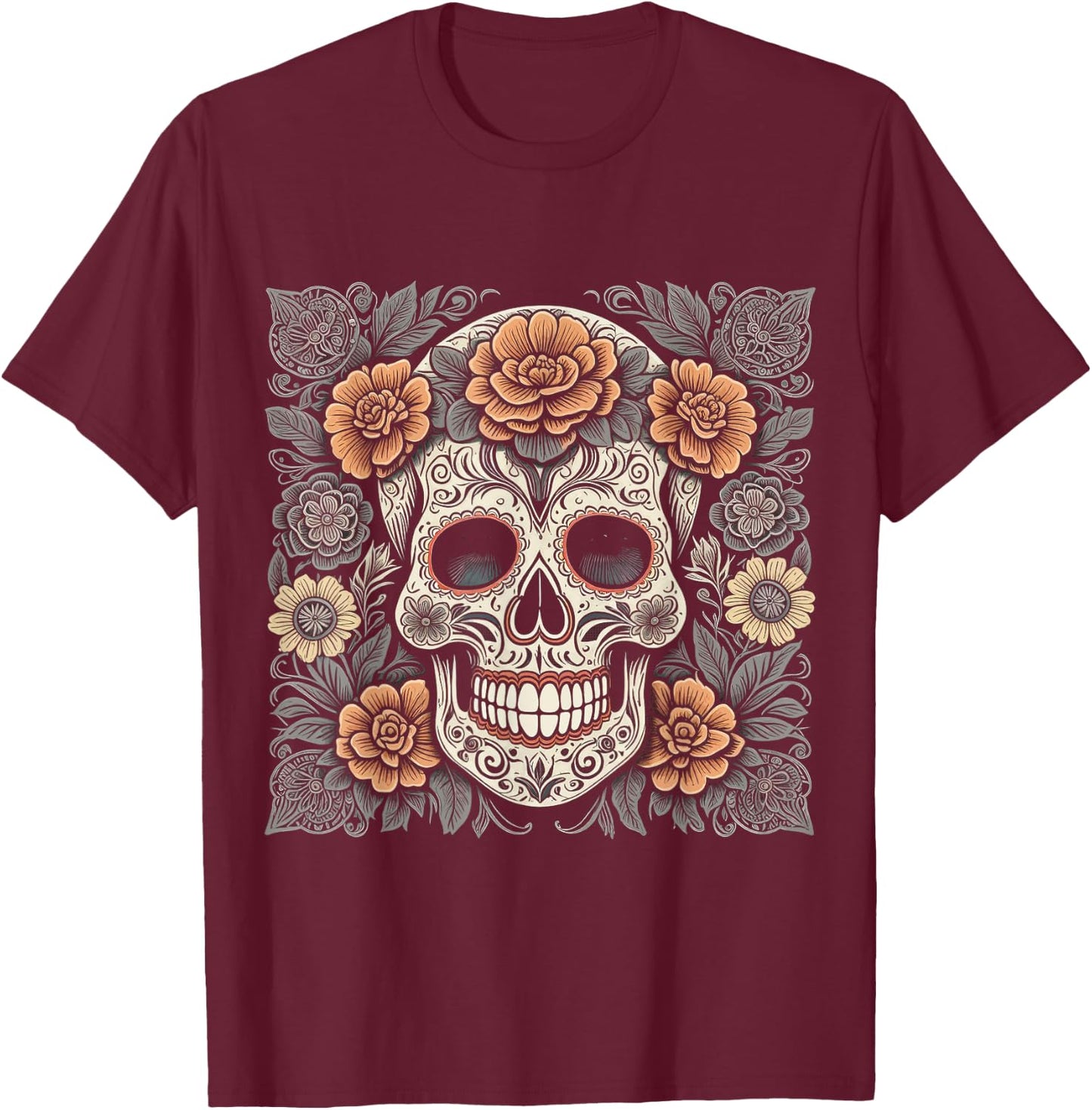 De Los Muertos Day of the Dead Sugar Skull Halloween Women T-Shirt - T-Shirt | Maroon