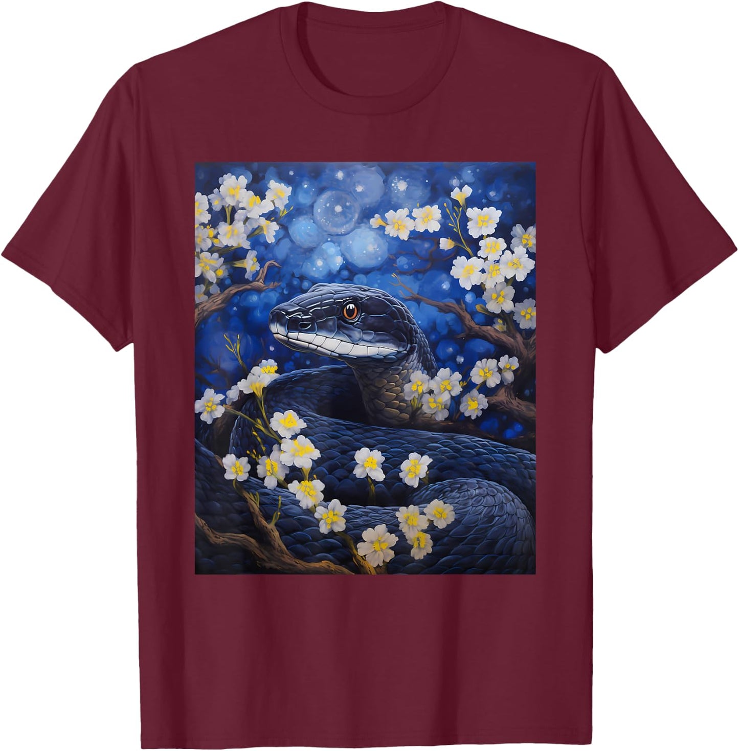 Aesthetic Surrealism Starry Night Eastern Indigo Snake T-Shirt - T-Shirt | Maroon