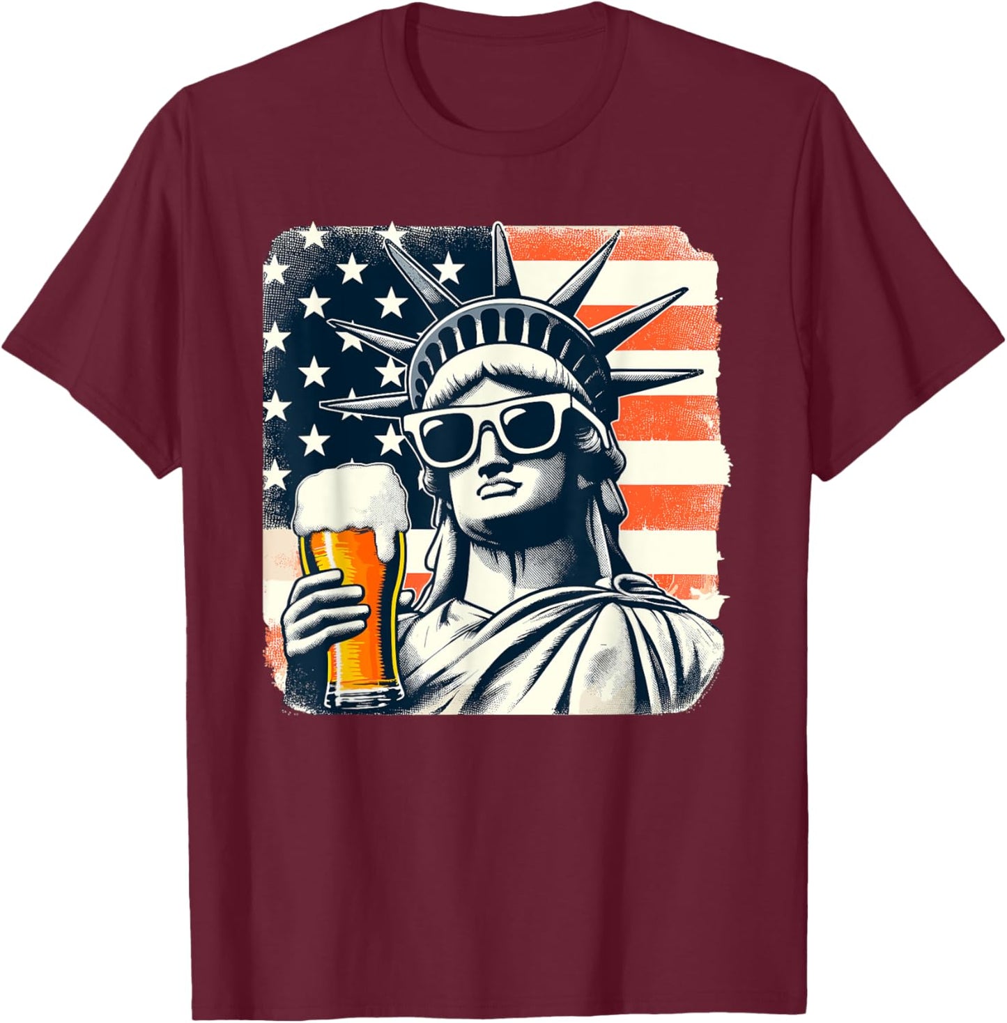 USA Statue of Liberty 4th of July Party Beer Funny Patriotic Men T-Shirt - T-Shirt | Maroon