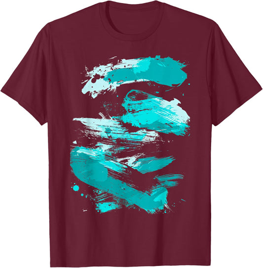 Teal And Black Brushstrokes T-Shirt - T-Shirt | Maroon
