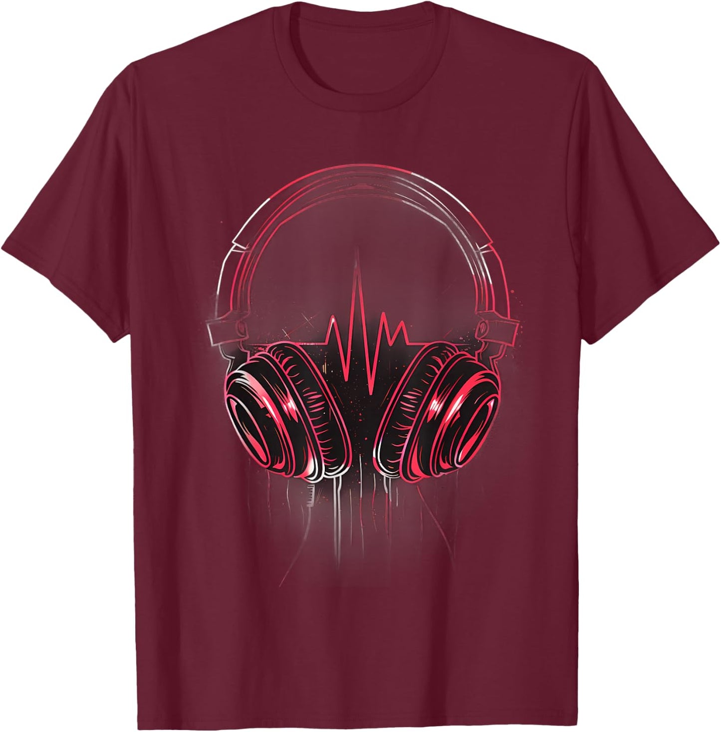 Headphones Music DJ Heartbeat EKG Pulse EDM Music Headphones T-Shirt - T-Shirt | Maroon
