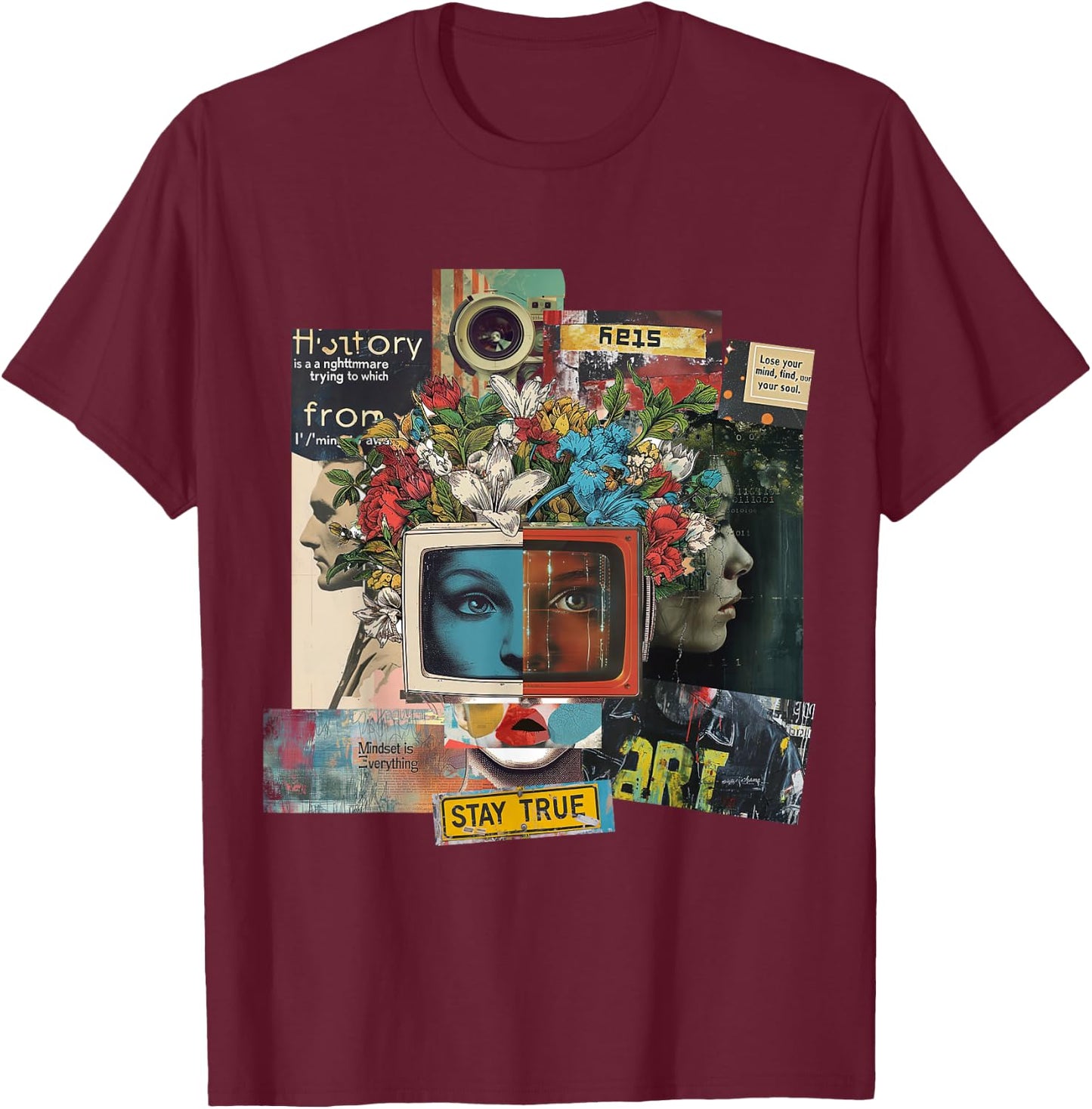 Graphic | Frontprint | Women Face Artwork Art T-Shirt - T-Shirt | Maroon