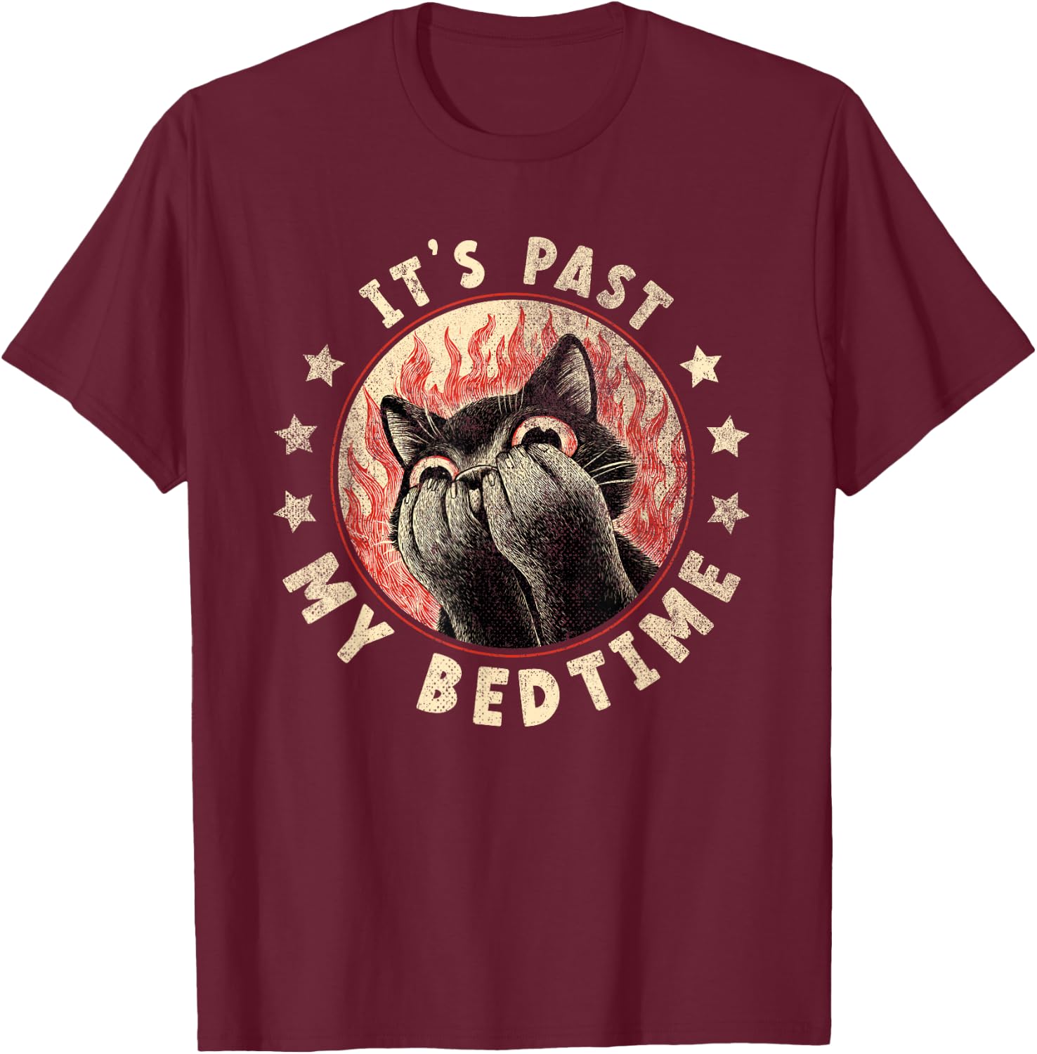 It's Past My Bedtime | Funny Sleepy Cat Meme Ironic T-Shirt - T-Shirt | Maroon