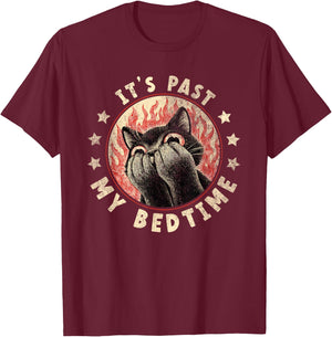 It's Past My Bedtime | Funny Sleepy Cat Meme Ironic T-Shirt - T-Shirt | Maroon