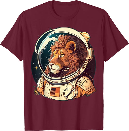Outer Space Lion on Galaxy Astronaut Lion T-Shirt - T-Shirt | Maroon