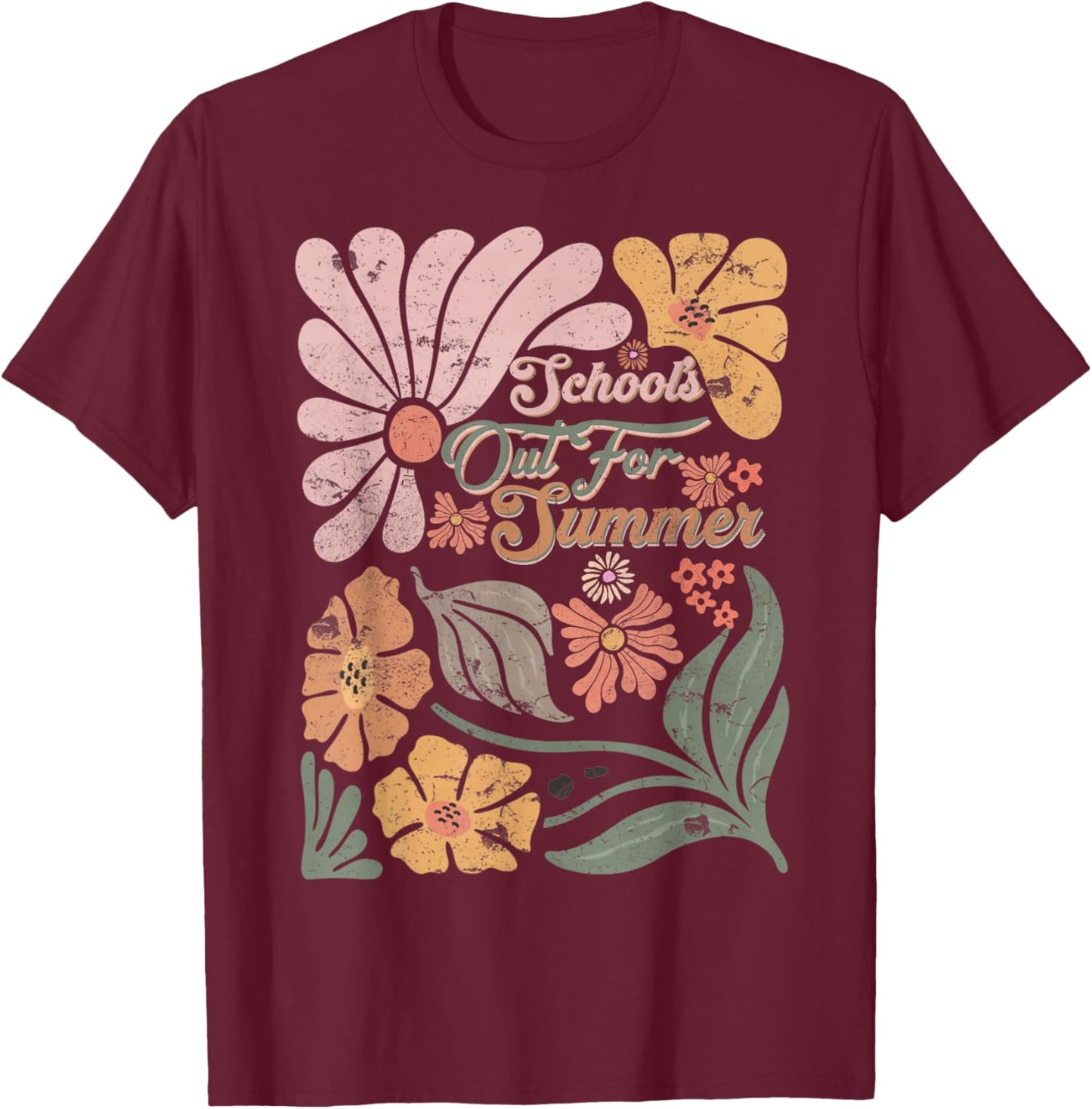 Boho Retro Teacher School's Out For Summer Men Women Kids T-Shirt - T-Shirt | Maroon