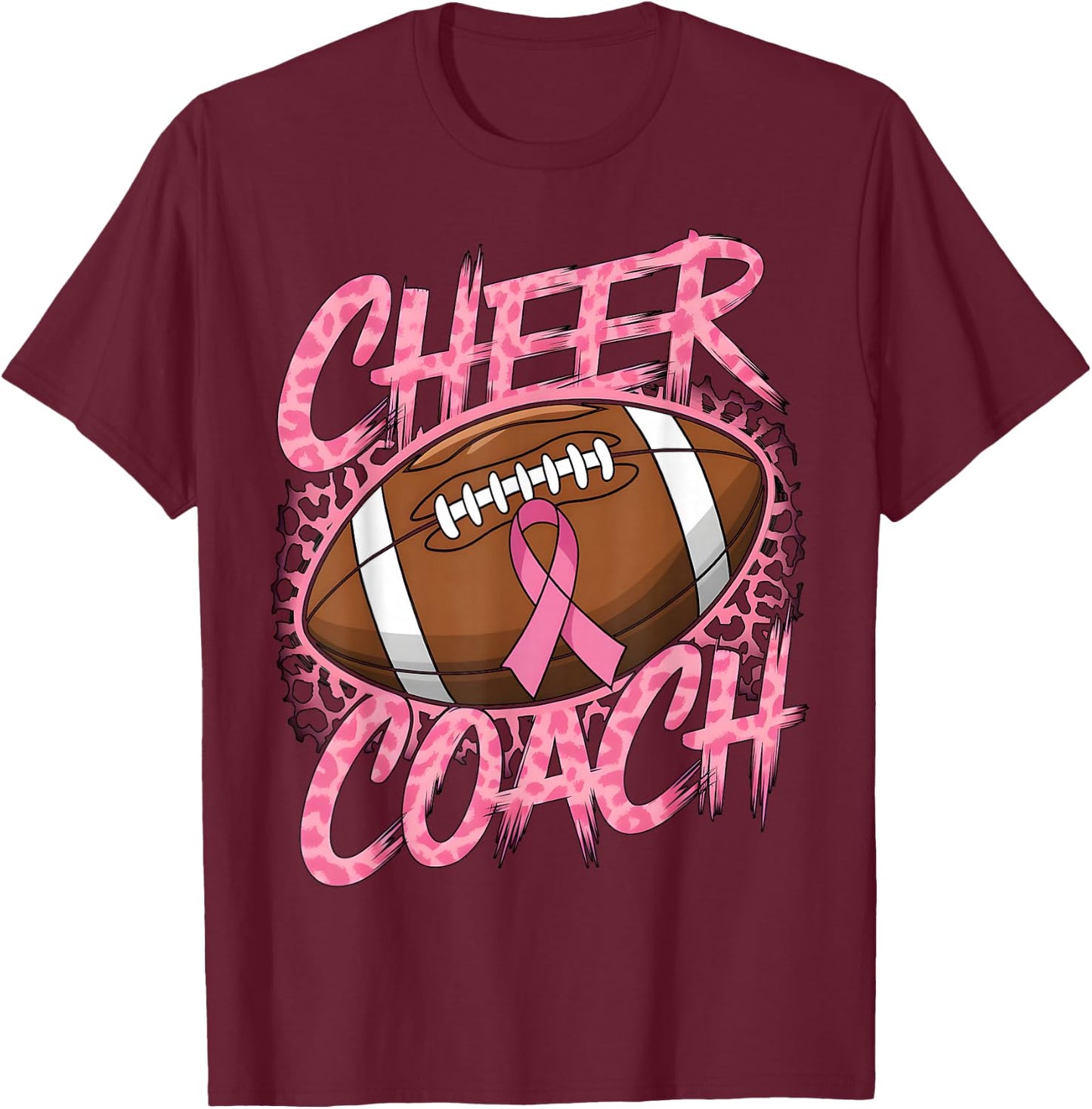 Football Cheer Coach Pink Ribbon Breast Cancer Awareness T-Shirt - T-Shirt | Maroon