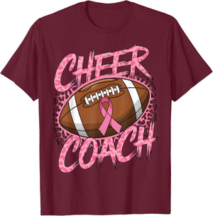 Football Cheer Coach Pink Ribbon Breast Cancer Awareness T-Shirt - T-Shirt | Maroon