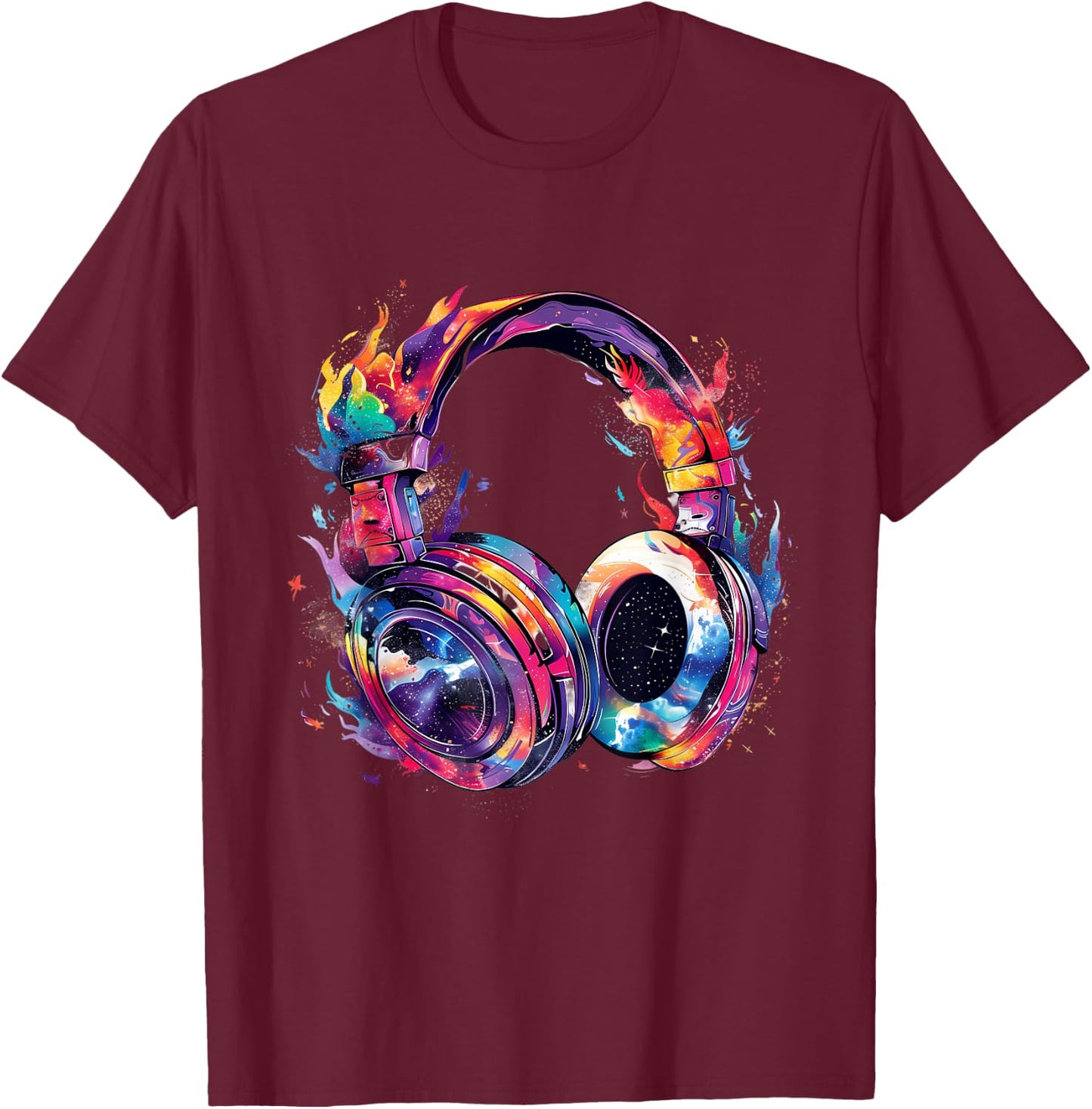 Headphones Music DJ Beatmaker Artwork Splash Dance Music T-Shirt - T-Shirt | Maroon