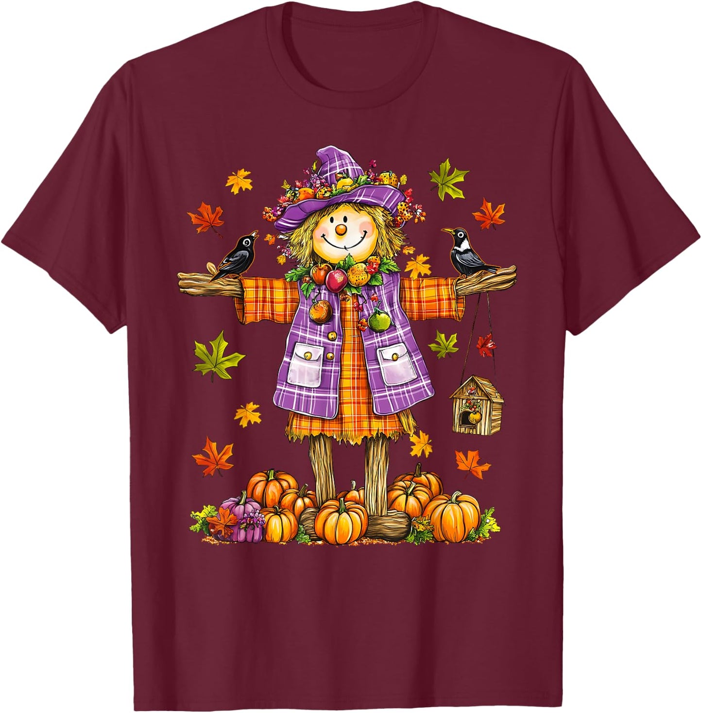 Scarecrow Autumn Fall Season Pumpkin Thanksgiving Halloween T-Shirt - T-Shirt | Maroon