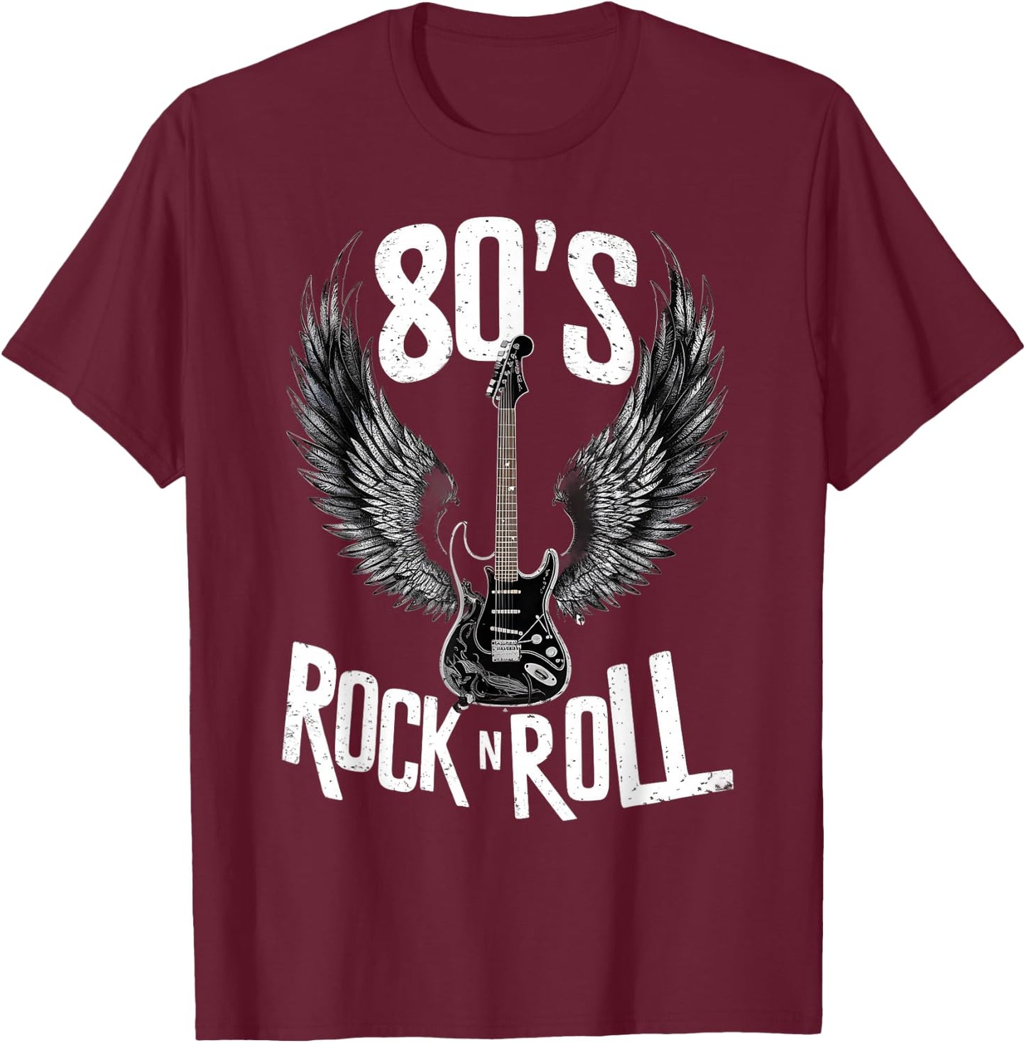 Vintage Guitar Wings 70s Retro 80s Rock & Roll Music T-Shirt - T-Shirt | Maroon