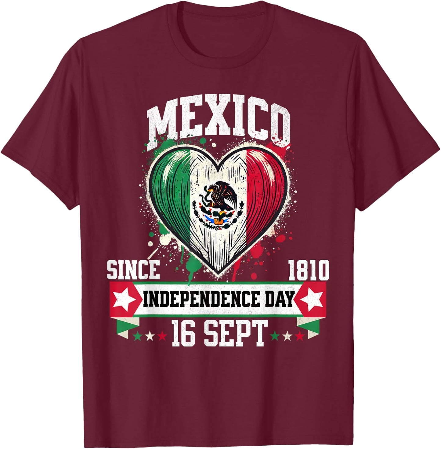 Mexico Flag Vintage Mexican Men Women Patriotic Mexican Flag T-Shirt - T-Shirt | Maroon