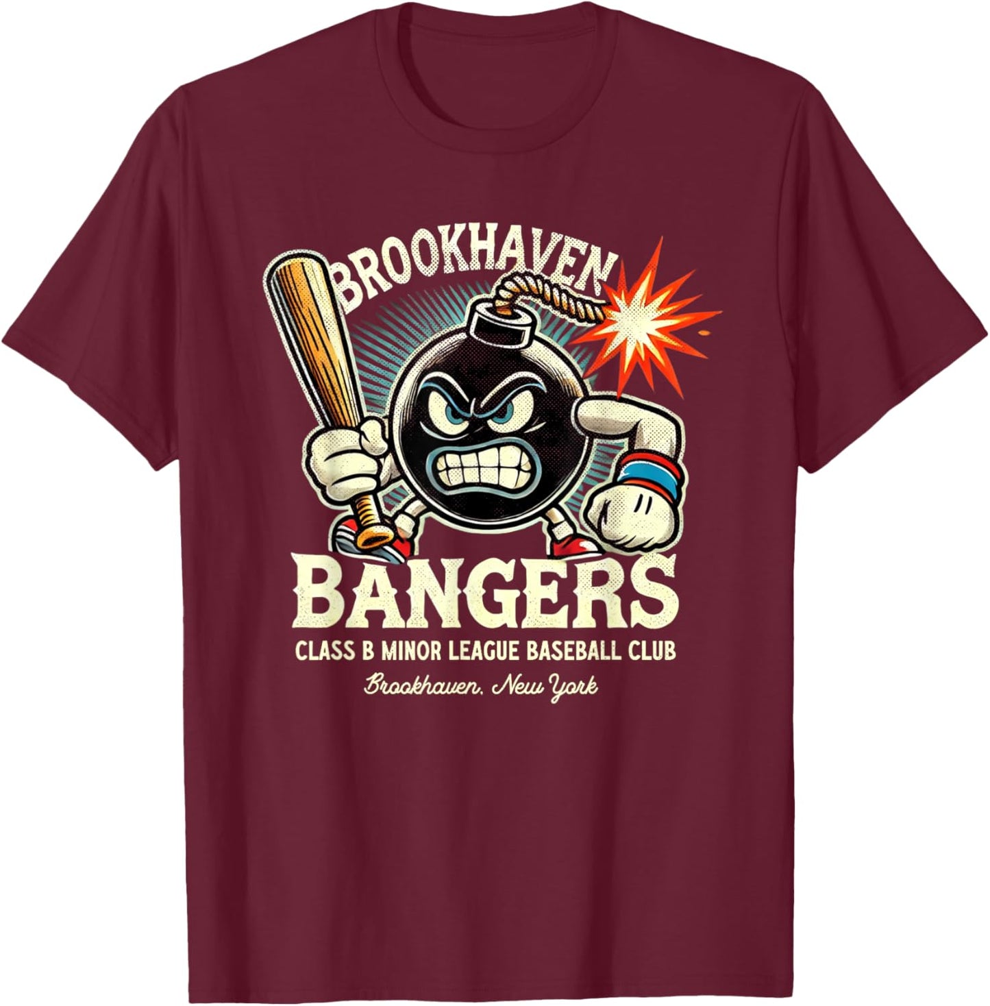 Retro Minor League Baseball Team Brookhaven Bangers T-Shirt - T-Shirt | Maroon