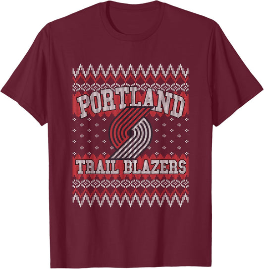 NBA Portland Trail Blazers Ugly Christmas Sweater Style T-Shirt - T-Shirt | Maroon