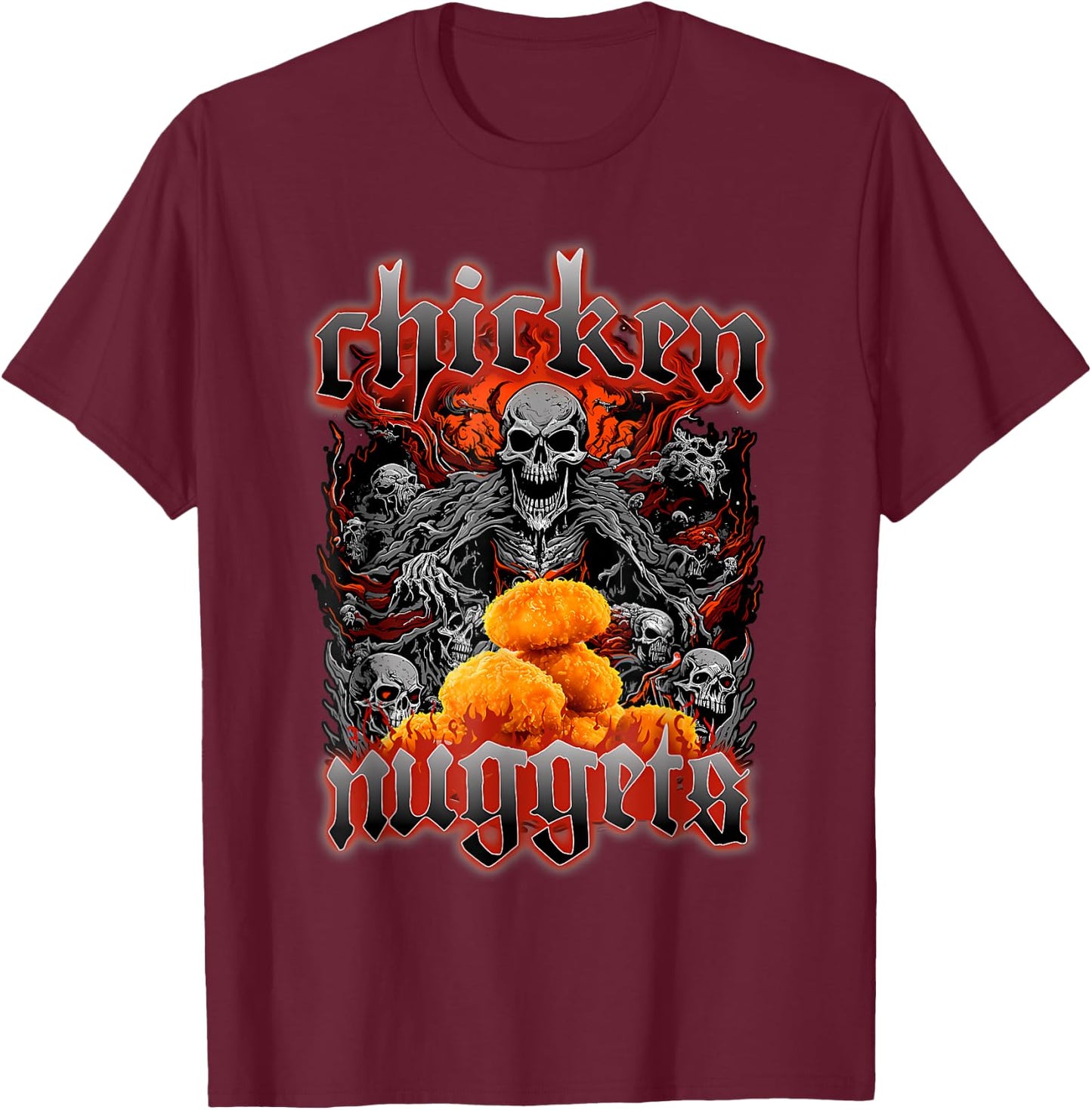 Chicken Nuggets Heavy Metal World Tour Hardcore Music T-Shirt - T-Shirt | Maroon