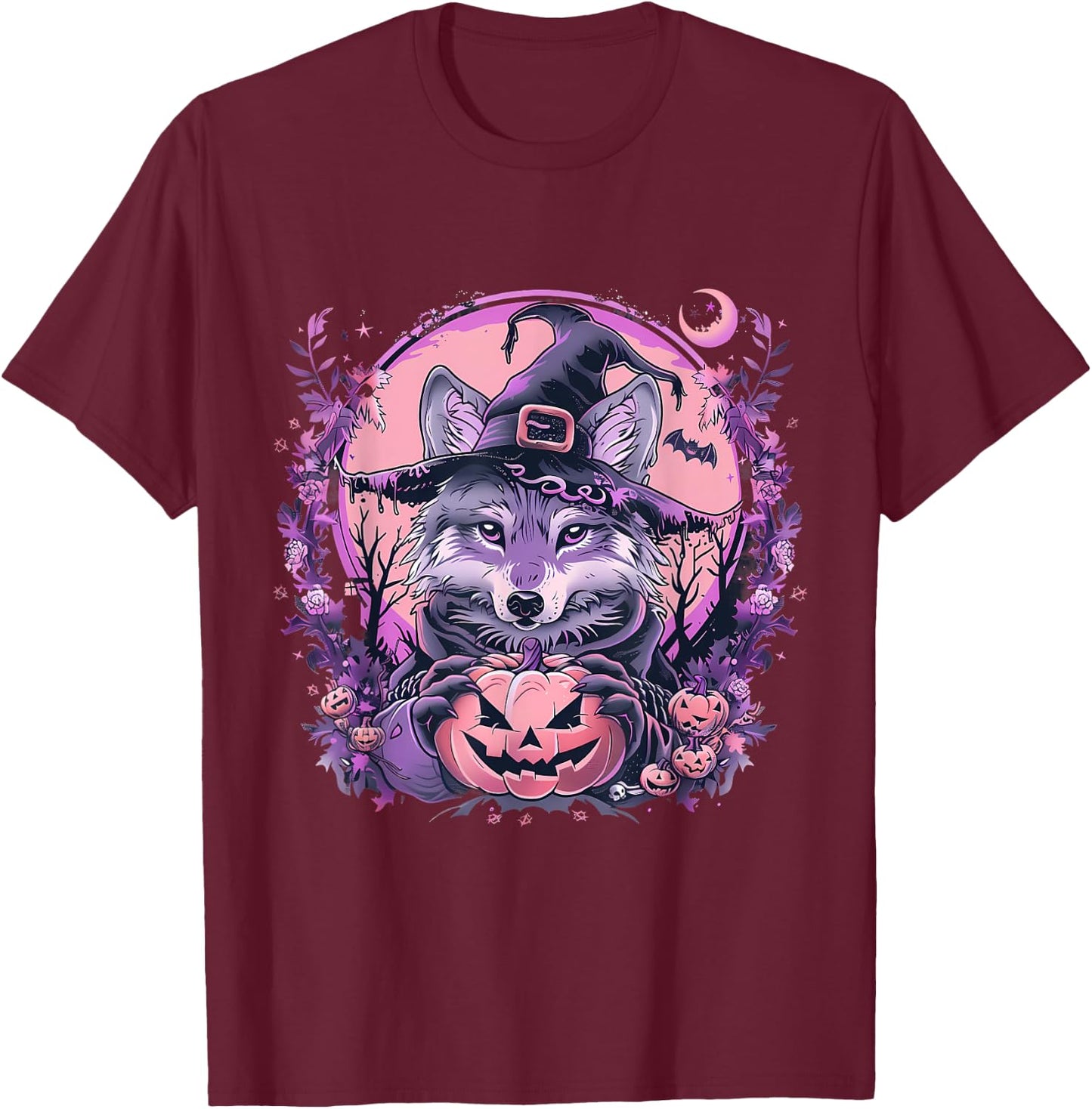 Fox Halloween Costume Pumpkin Bats Witchcraft Trick Or Treat T-Shirt - T-Shirt | Maroon