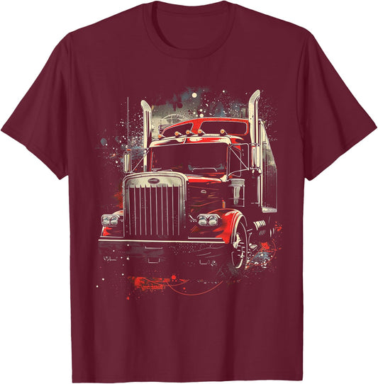 Vintage 18-Wheeler Truck T-Shirt - T-Shirt | Maroon