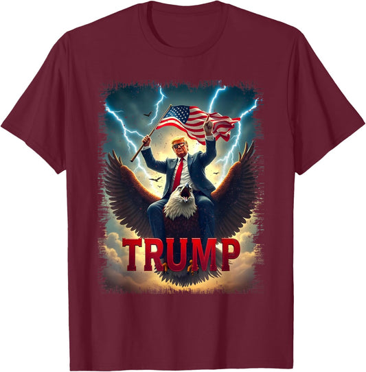 Vintage President Trump Riding an Eagle. Patriotic Political T-Shirt - T-Shirt | Maroon