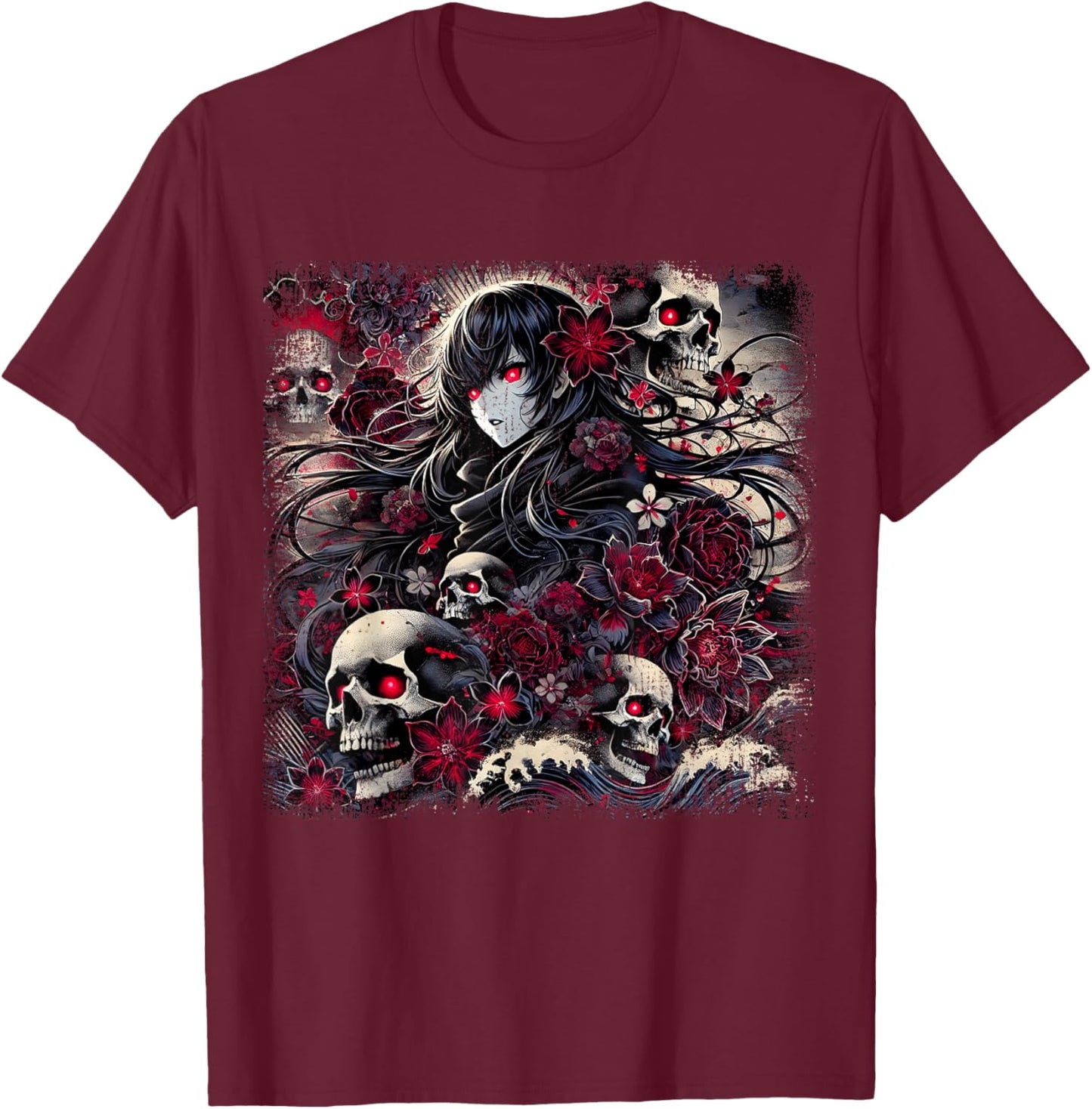 Grunge Alt Aesthetic Demon Waifu Anime Horror Style T-Shirt - T-Shirt | Maroon