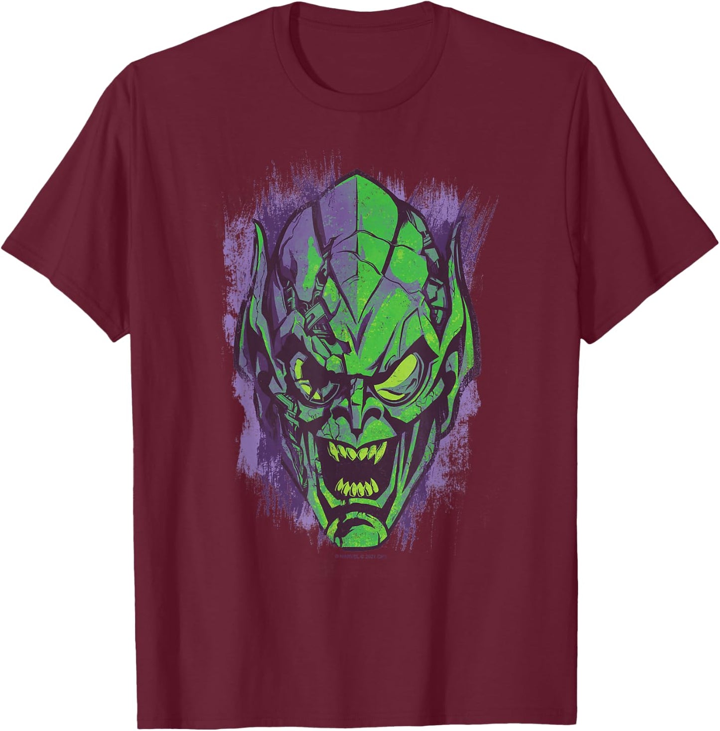 Marvel Spider-Man: No Way Home Green Goblin Face T-Shirt - T-Shirt | Maroon