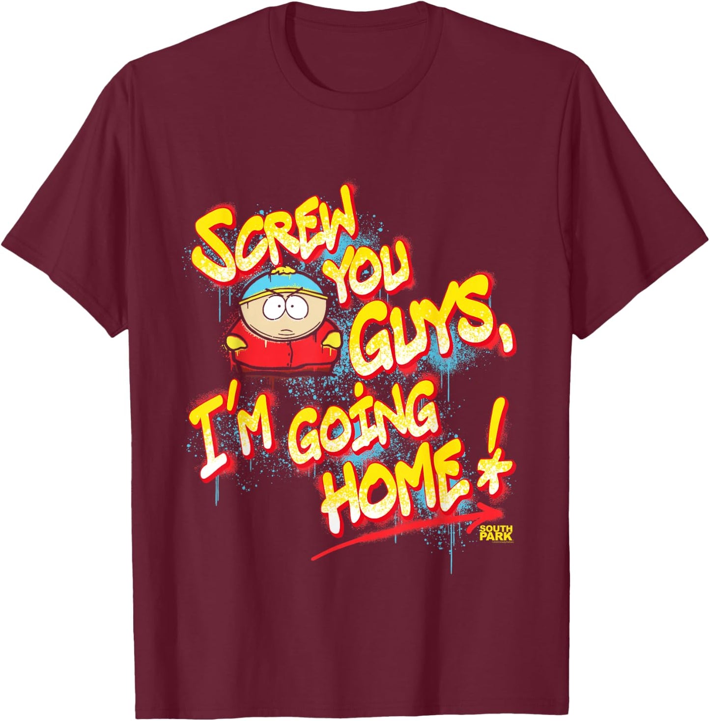 South Park Cartman Screw You Guys Graffiti T-Shirt - T-Shirt | Maroon
