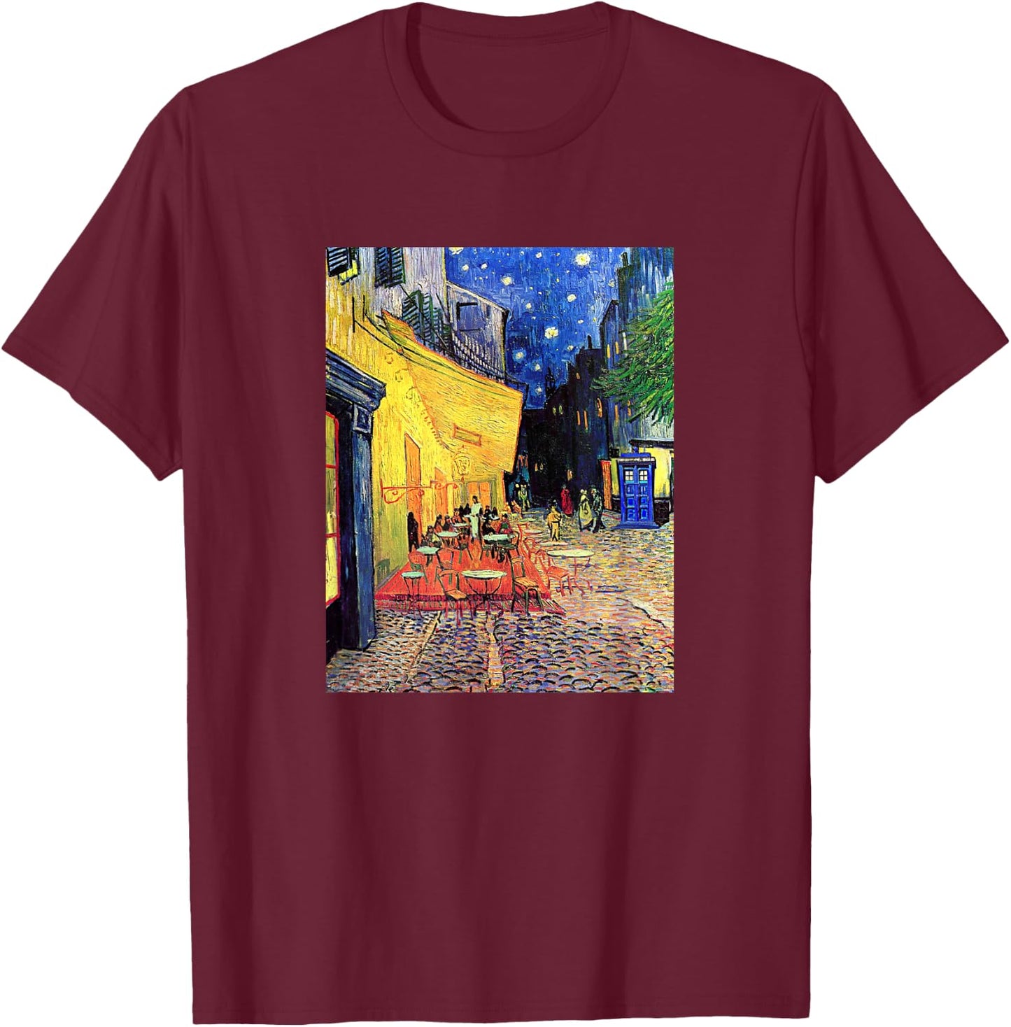 Cafe Terrace at Night Doctor Visit T-Shirt - T-Shirt | Maroon