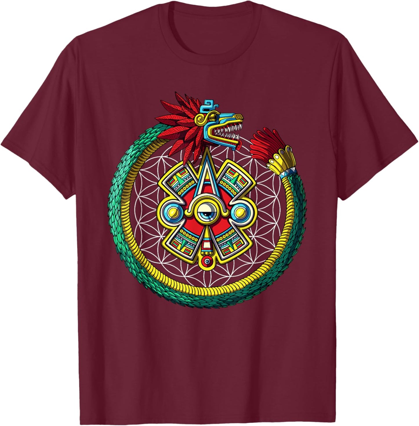 Aztec Quetzalcoatl Serpent Mayan Mythology Symbol T-Shirt - T-Shirt | Maroon