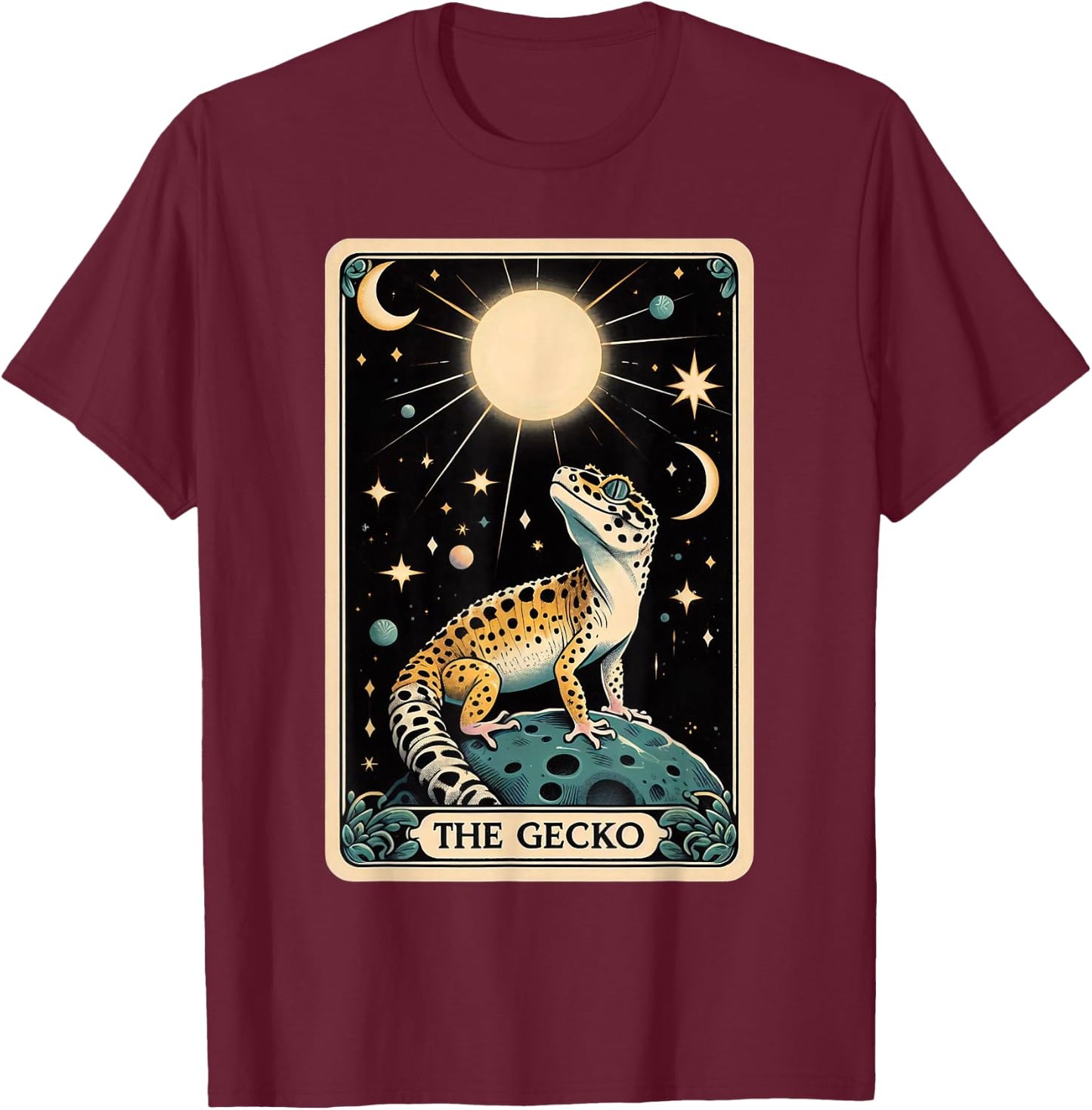 Leopard Gecko Tarot Card Moon Men Women Kids Reptile Lover T-Shirt - T-Shirt | Maroon
