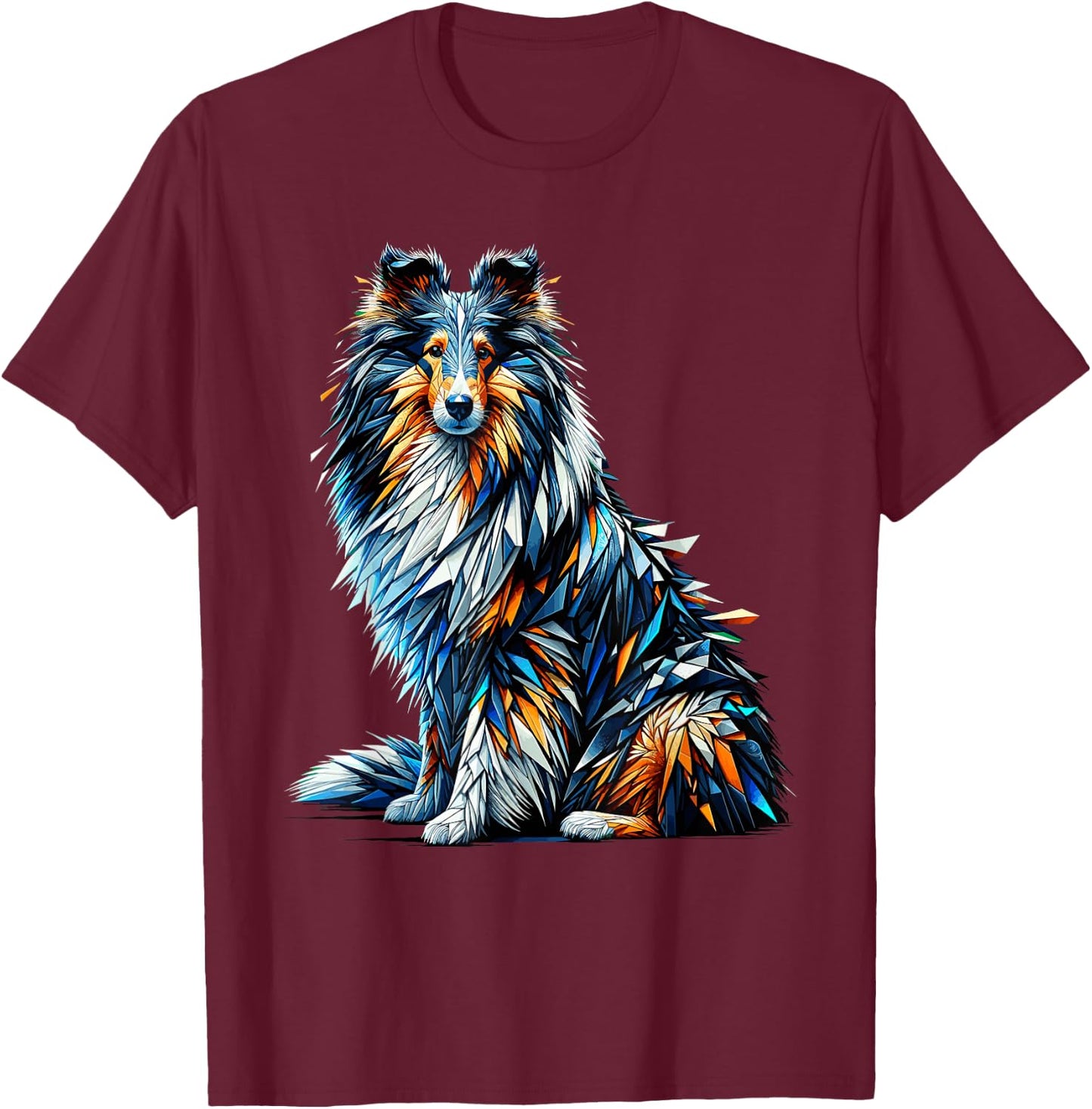 Polygon Art Shetland Sheepdog Sheltie T-Shirt - T-Shirt | Maroon