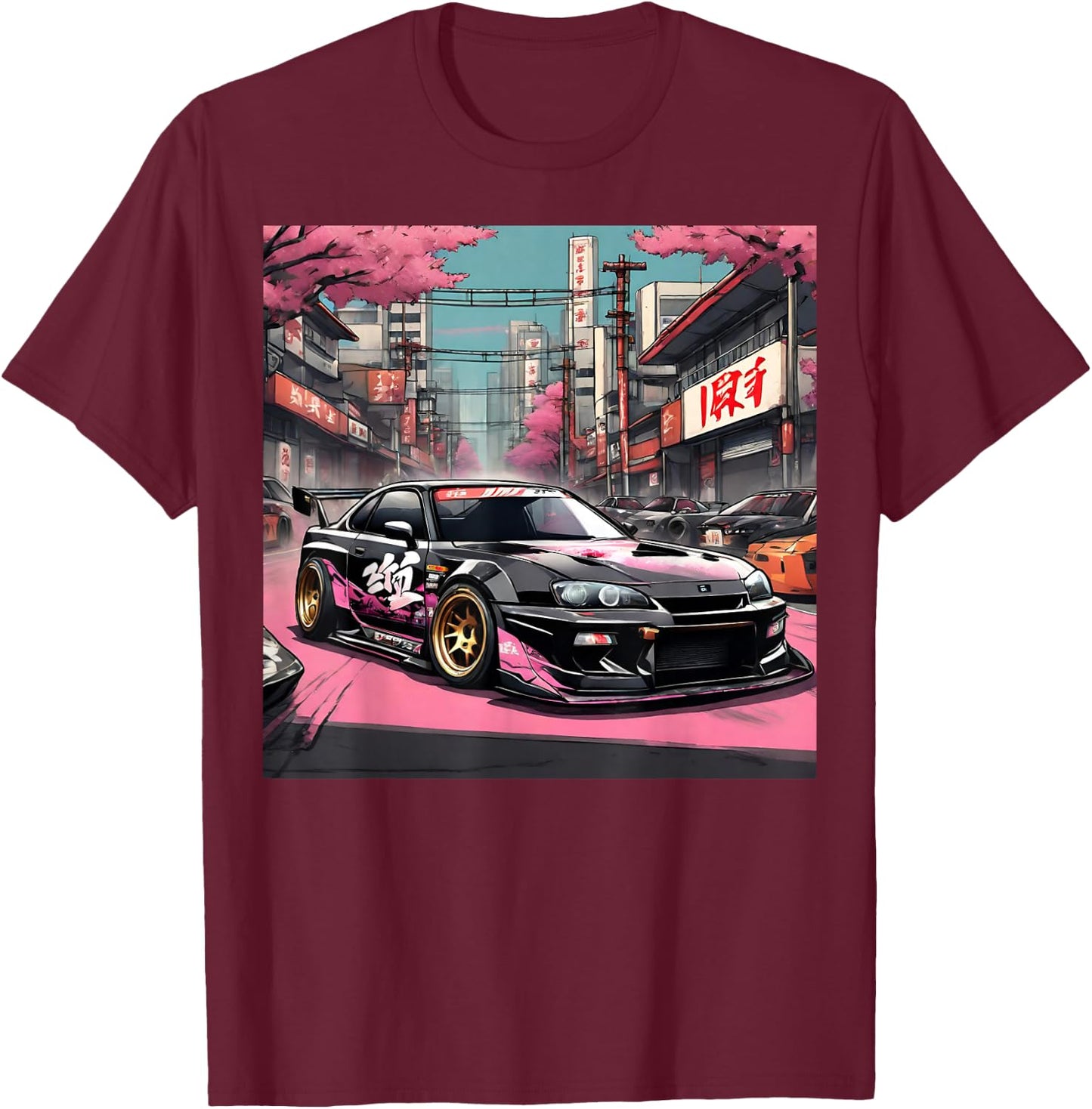 JDM Tokyo Skyline Retro Japanese Race Car Drift Tuning Gift T-Shirt - T-Shirt | Maroon