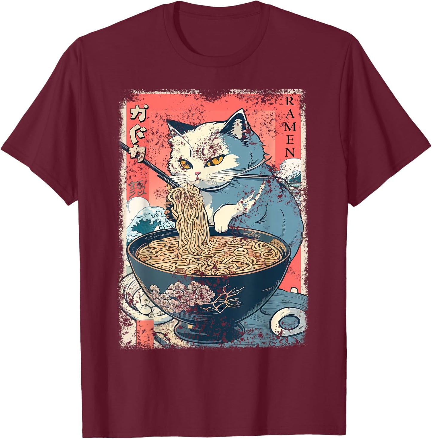 Cat Anime Japanese Ramen Noodle Kawaii For Cat Dad, Cat Mom T-Shirt - T-Shirt | Maroon