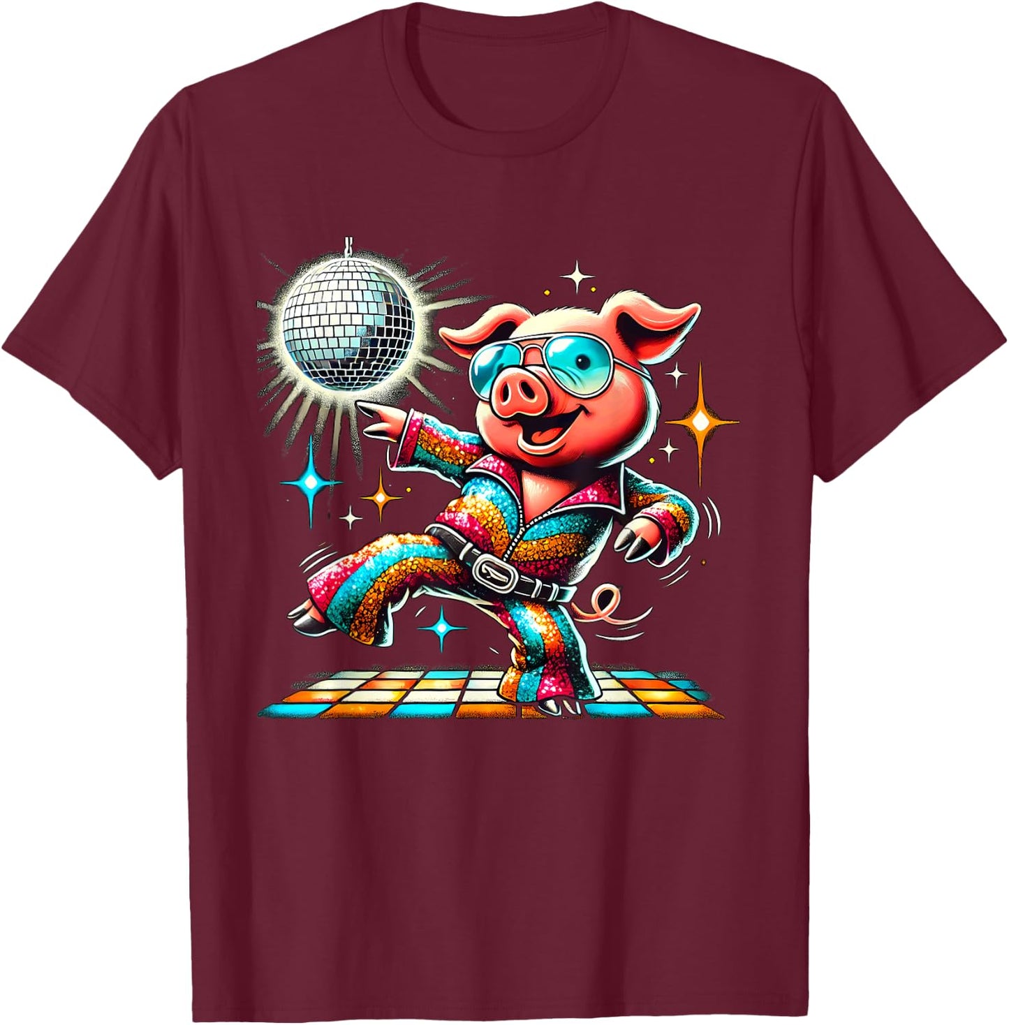 Aesthetic Pig Disco T-Shirt - T-Shirt | Maroon