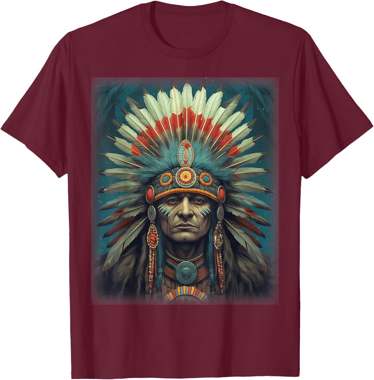 Native American Indian Headdress Traditional Art Men Women T-Shirt - T-Shirt | Maroon