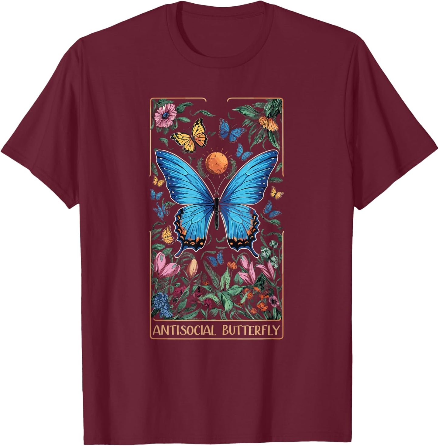 ANTISOCIAL BUTTERFLY Tarot Card T-Shirt - T-Shirt | Maroon