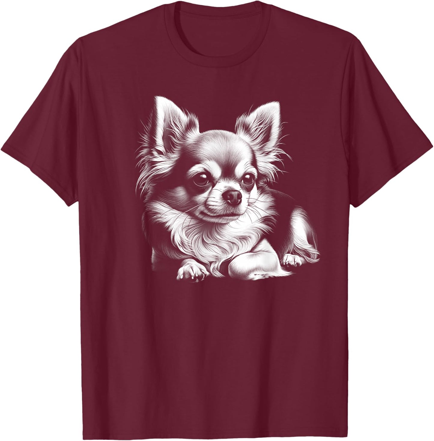 Chihuahua Portrait in Lying Poser T-Shirt - T-Shirt | Maroon