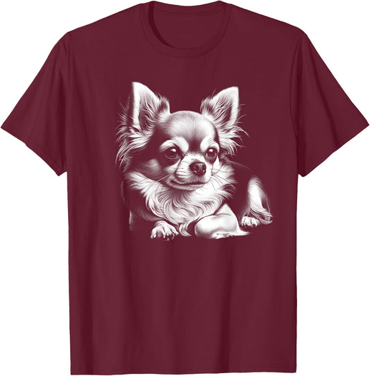 Chihuahua Portrait in Lying Poser T-Shirt - T-Shirt | Maroon
