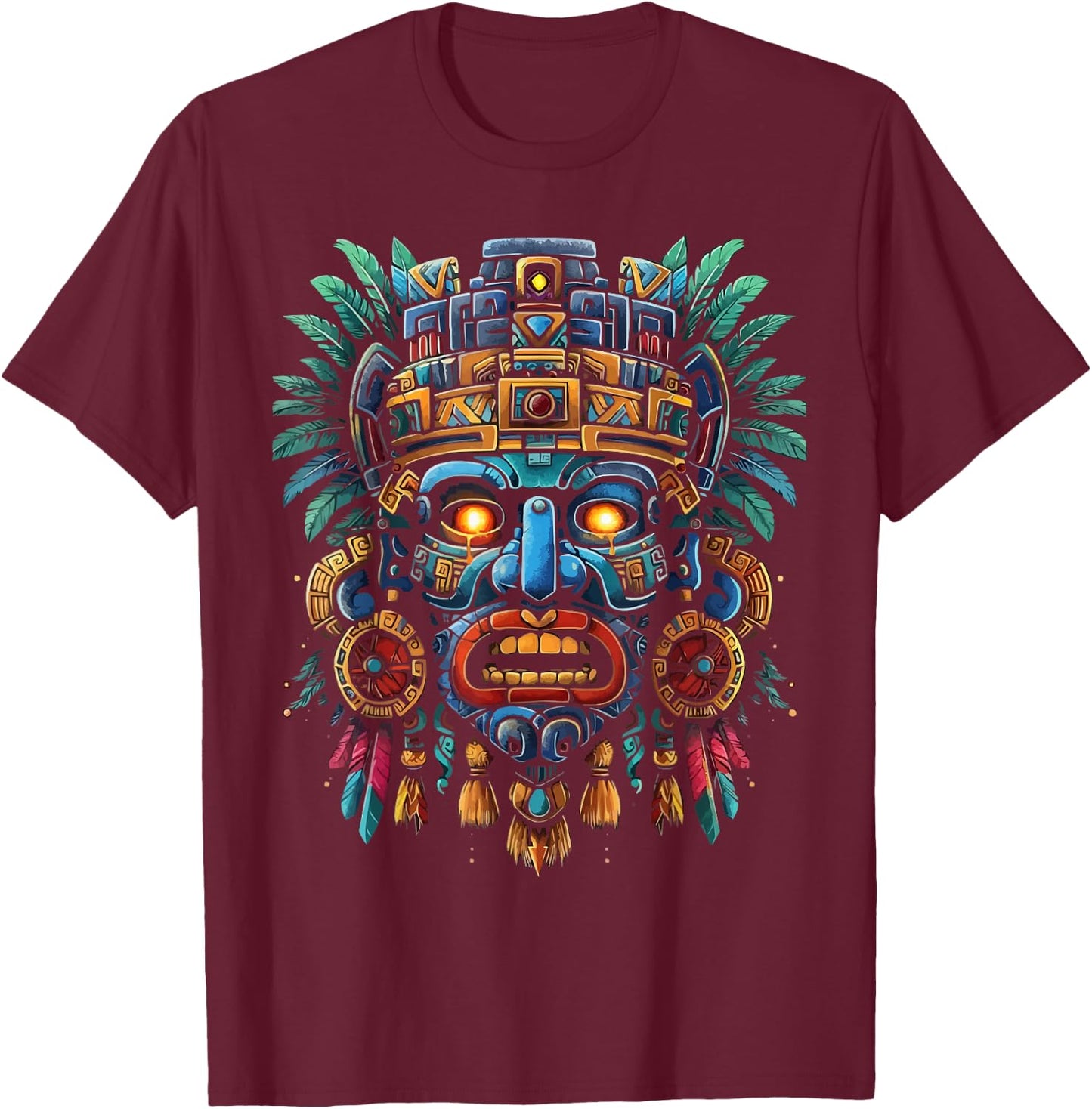 Aztec God Aztec Culture Mayan Indigenous Tlaloc Statue T-Shirt - T-Shirt | Maroon