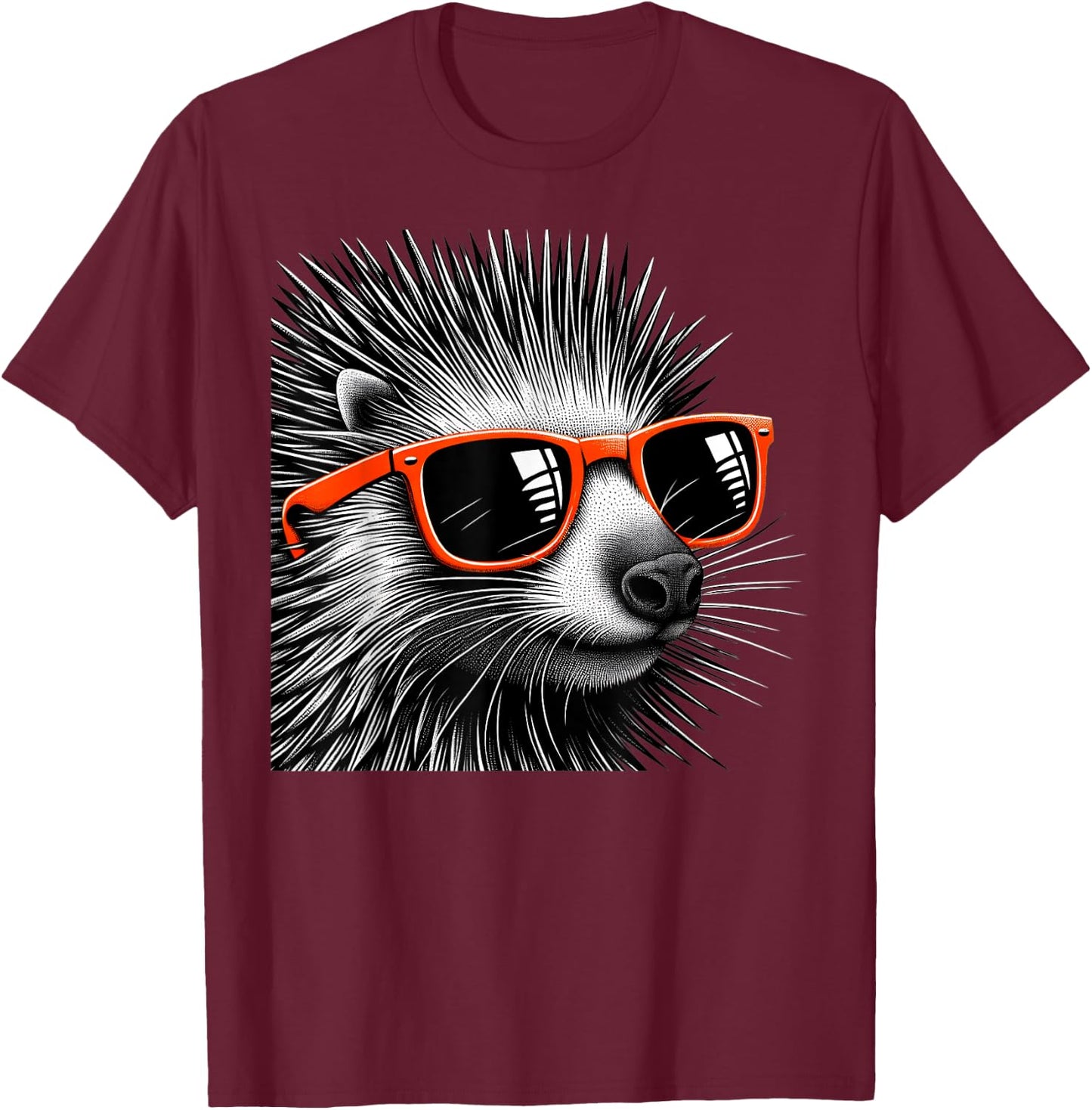 Cool Porcupine Wearing Sunglasses Graphic Art T-Shirt - T-Shirt | Maroon
